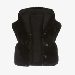 Girls Navy Blue Faux Fur Hooded Gilet