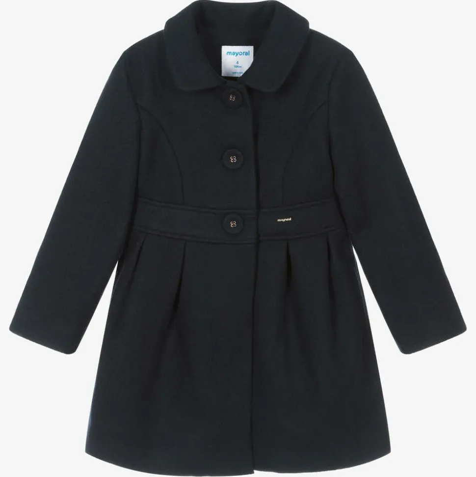 Girls Navy Blue Felted Coat
