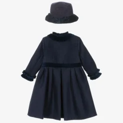 Girls Navy Blue Felted Hat & Coat Set