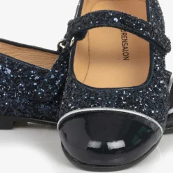 Girls Navy Blue Glittery Mary Jane Shoes