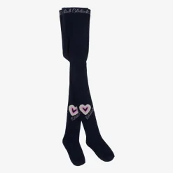 Girls Navy Blue Heart Tights