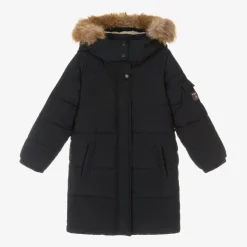 Girls Navy Blue Hooded Parka Coat