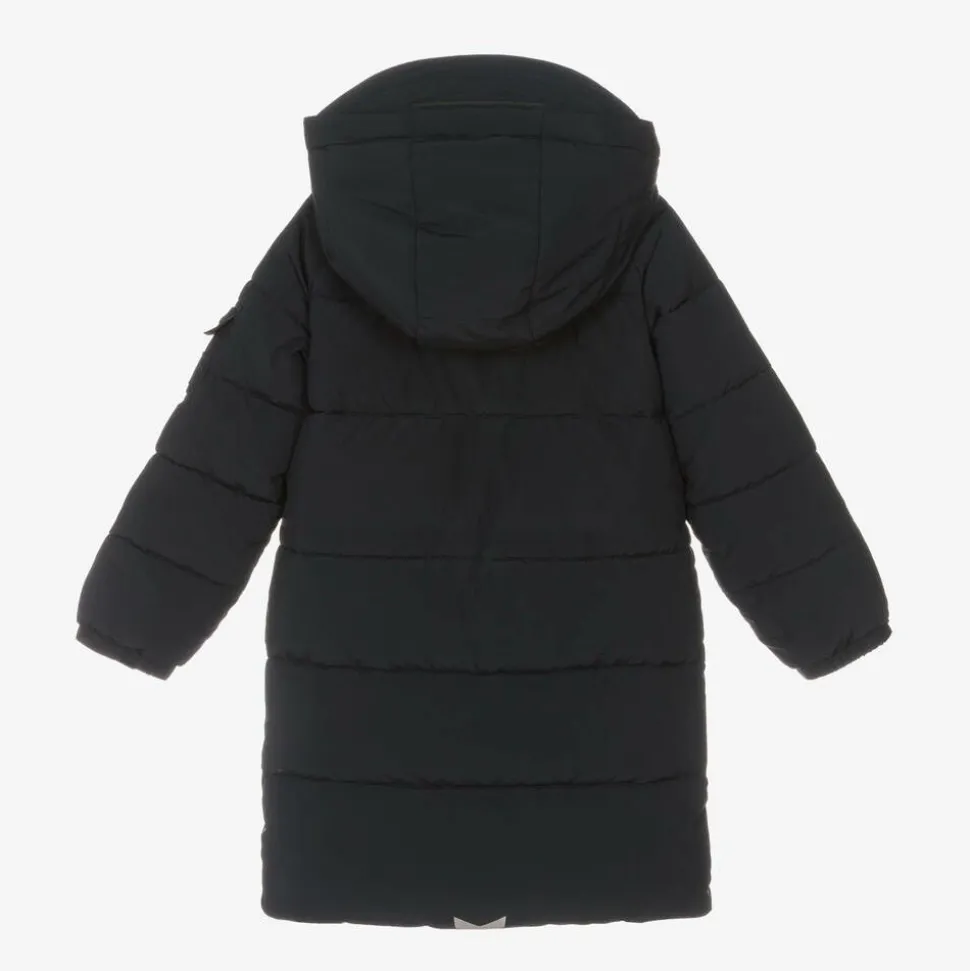 Girls Navy Blue Hooded Parka Coat