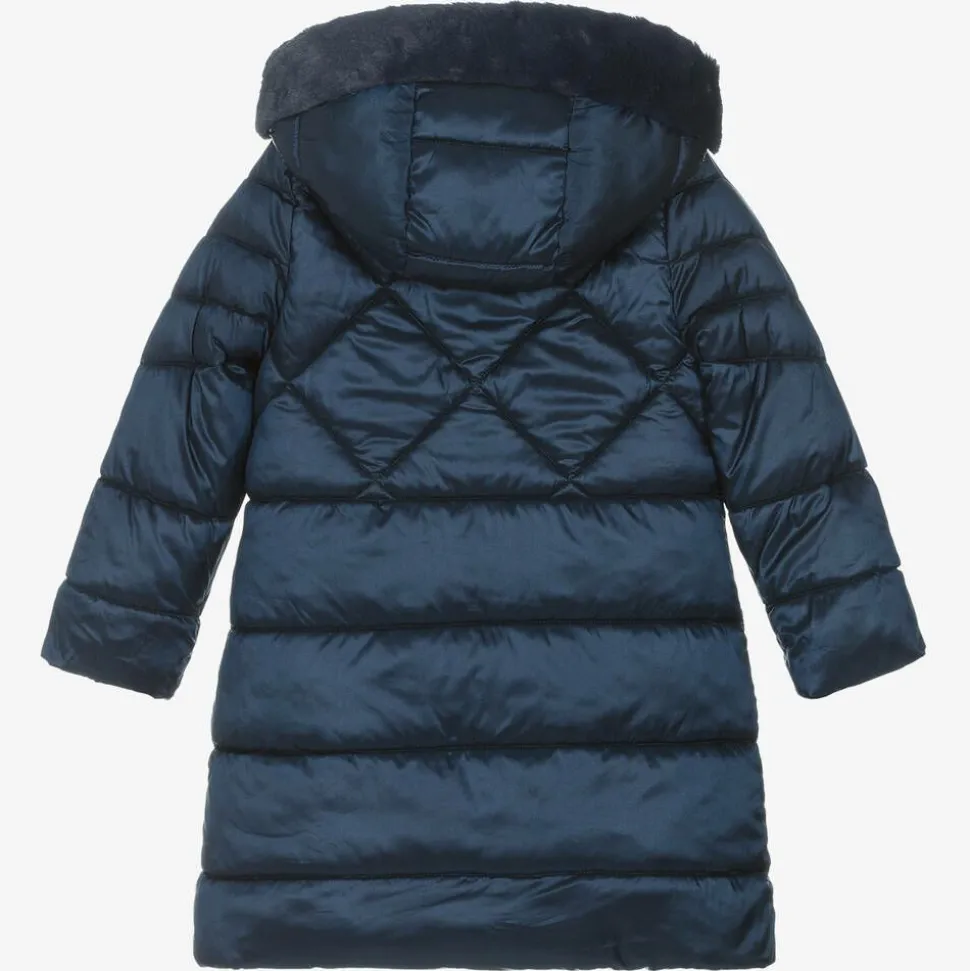 Girls Navy Blue Hooded Puffer Coat
