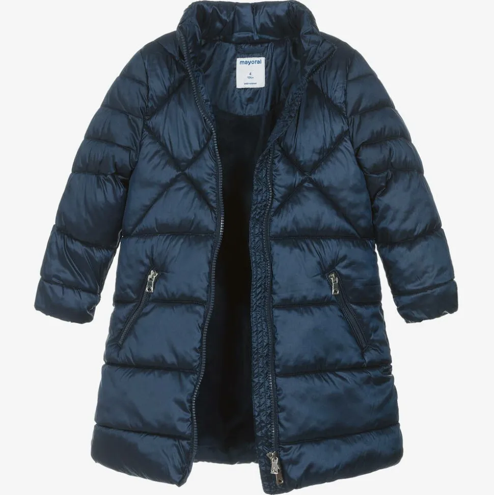 Girls Navy Blue Hooded Puffer Coat