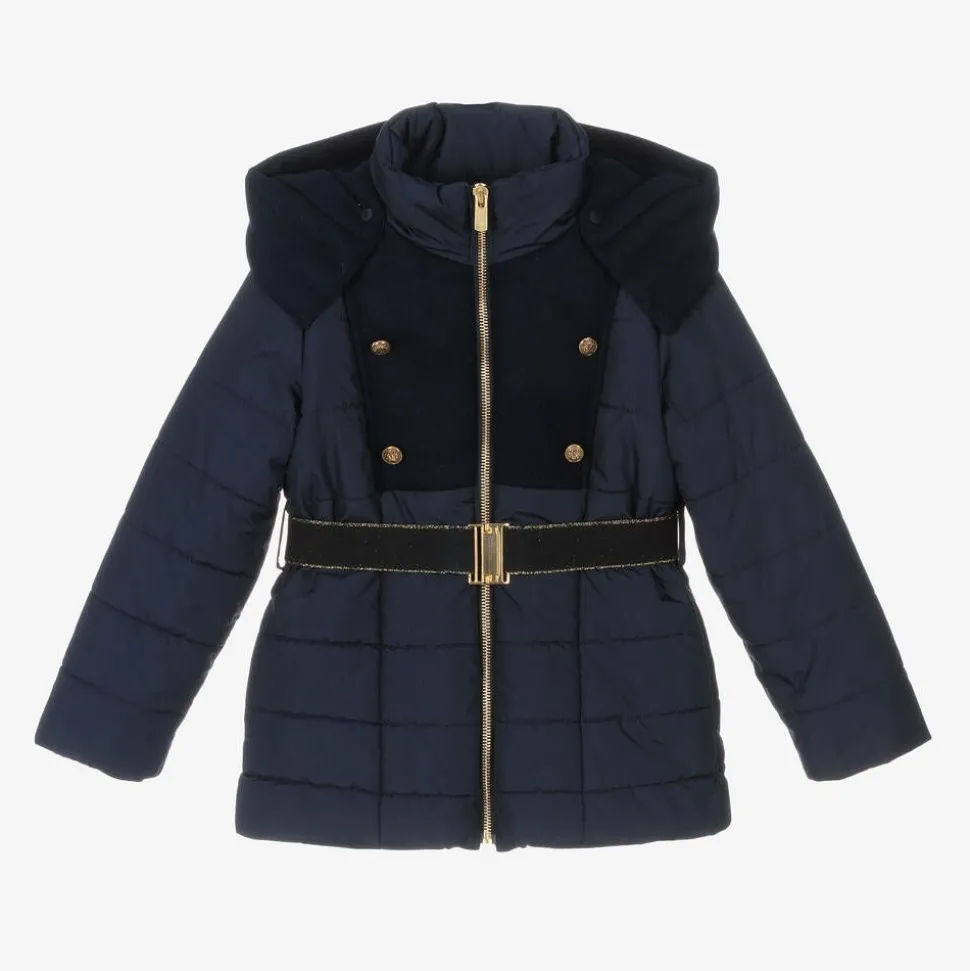 Girls Navy Blue Hooded Puffer Coat