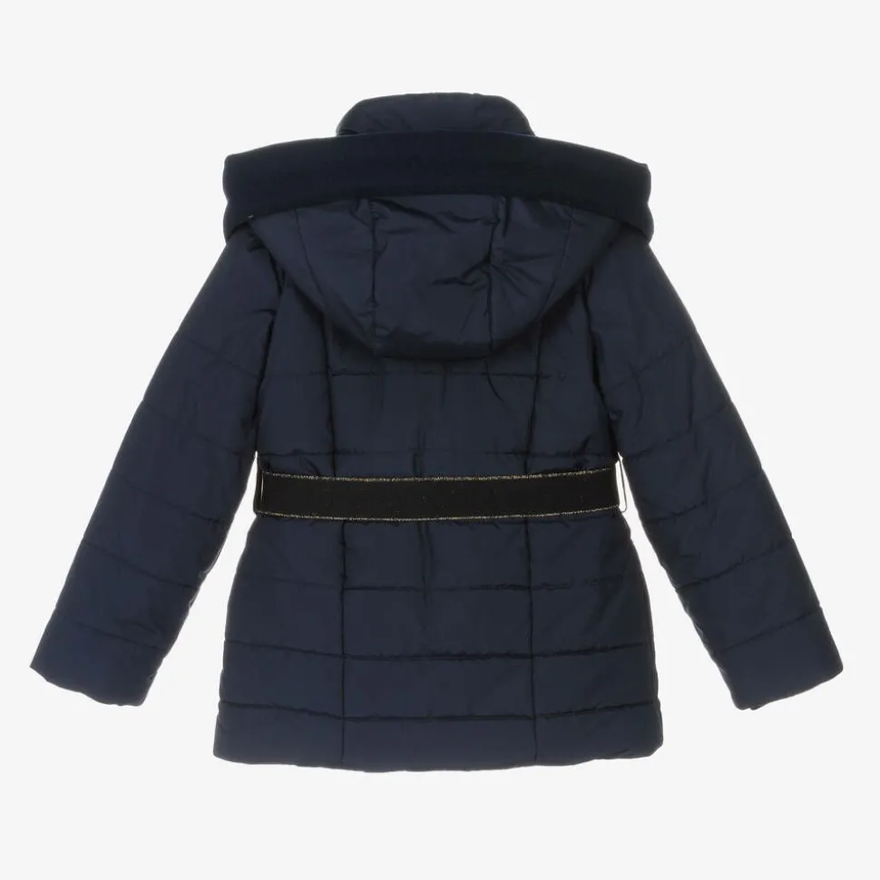 Girls Navy Blue Hooded Puffer Coat