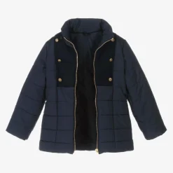 Girls Navy Blue Hooded Puffer Coat