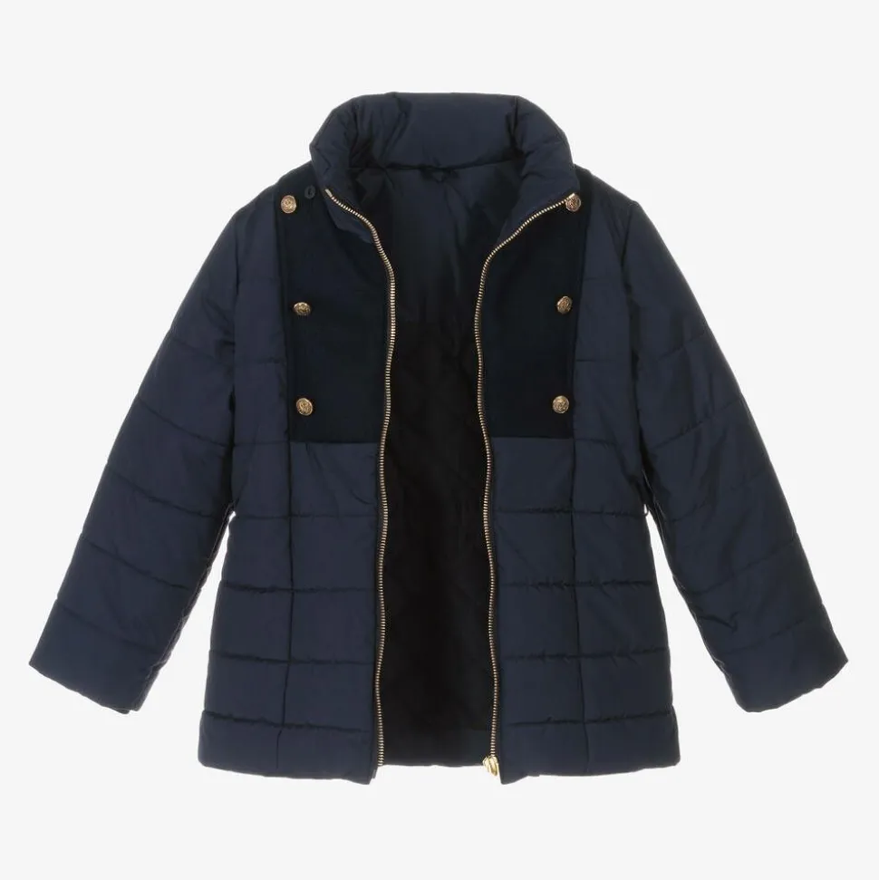 Girls Navy Blue Hooded Puffer Coat