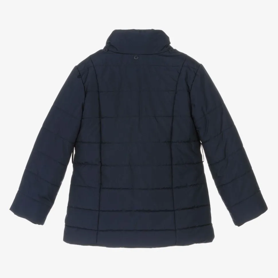 Girls Navy Blue Hooded Puffer Coat