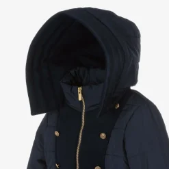 Girls Navy Blue Hooded Puffer Coat