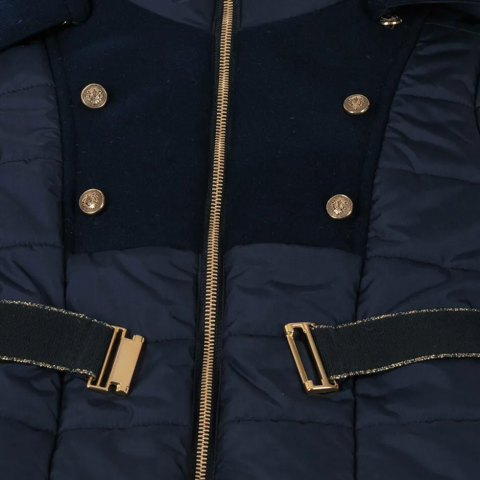 Girls Navy Blue Hooded Puffer Coat
