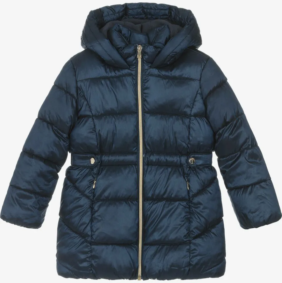 Girls Navy Blue Hooded Puffer Coat