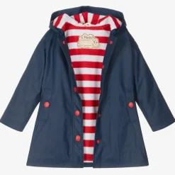 Girls Navy Blue Hooded Raincoat