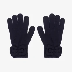 Girls Navy Blue Knitted Bow Gloves