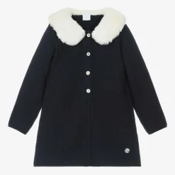 Girls Navy Blue Knitted Coat