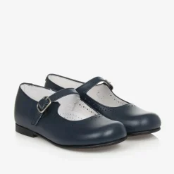 Girls Navy Blue Leather Shoes