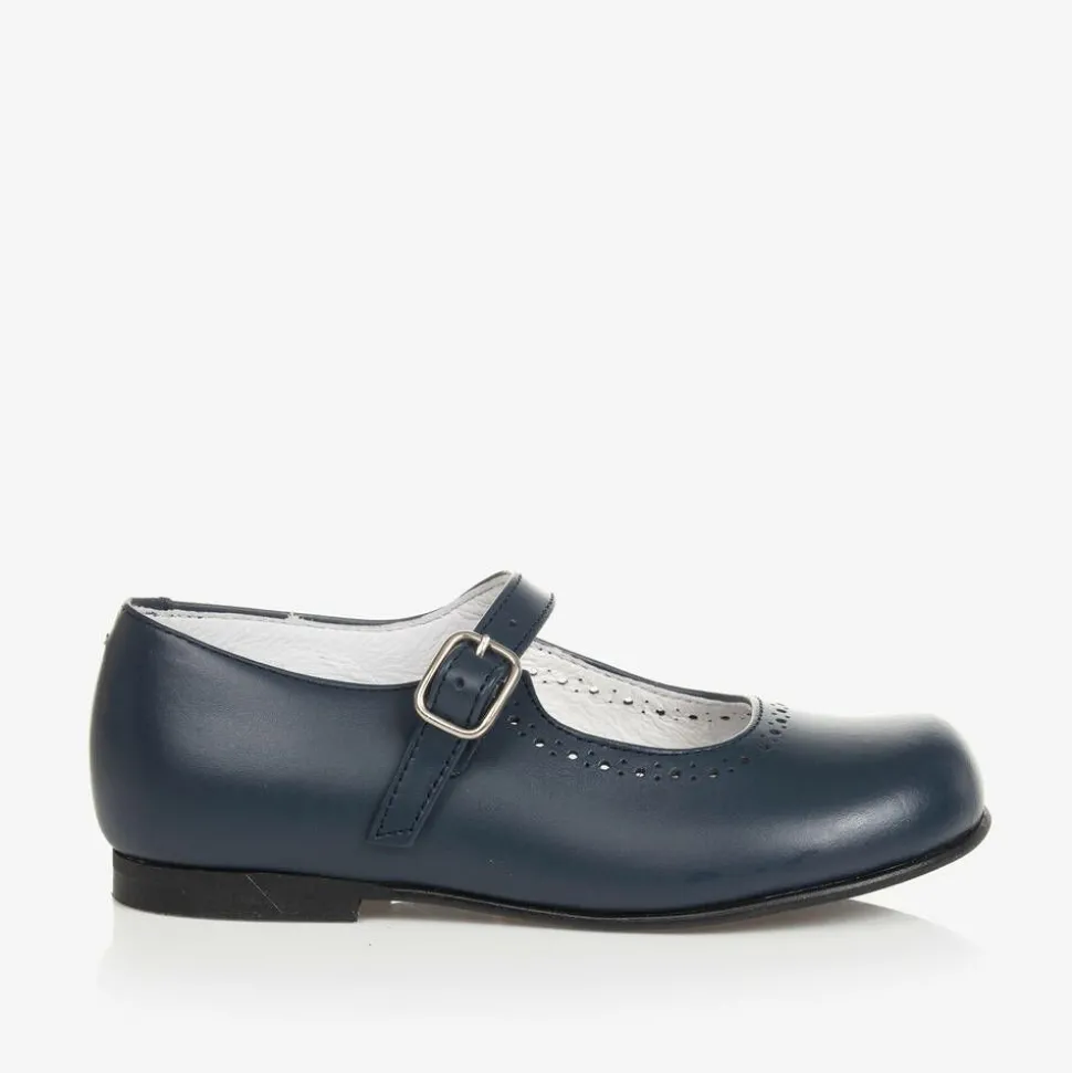 Girls Navy Blue Leather Shoes