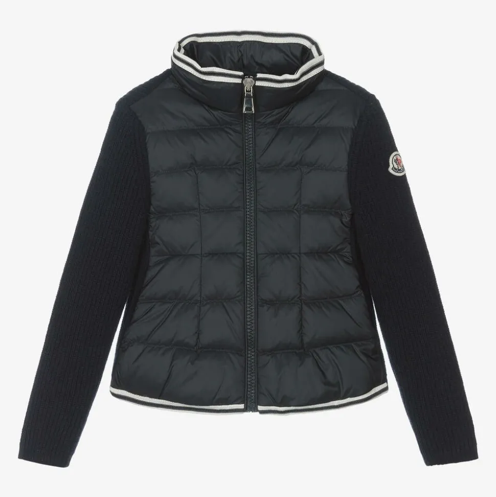 Girls Navy Blue Padded Down & Wool Jacket