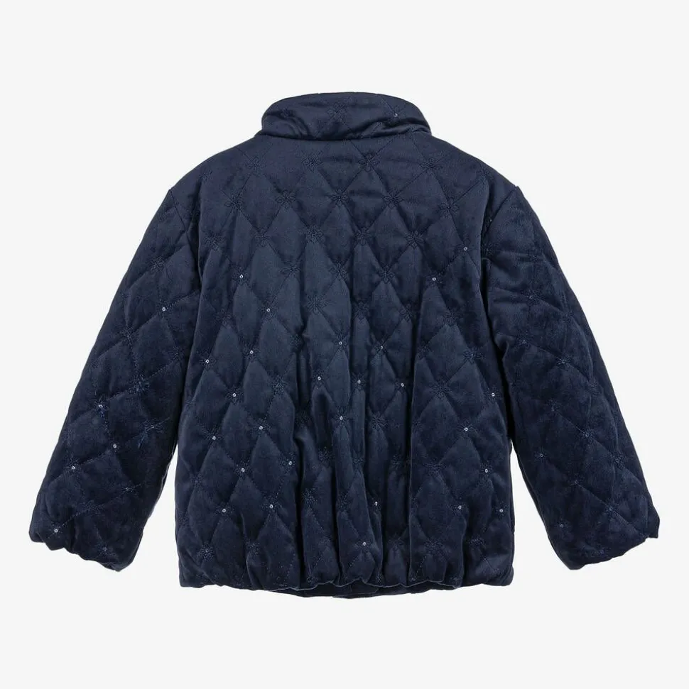Girls Navy Blue Quilted Velvet Jacket