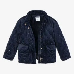 Girls Navy Blue Quilted Velvet Jacket