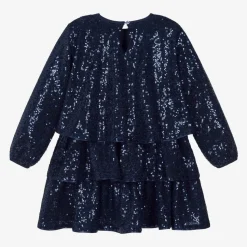 Girls Navy Blue Sequin Flounced Dress
