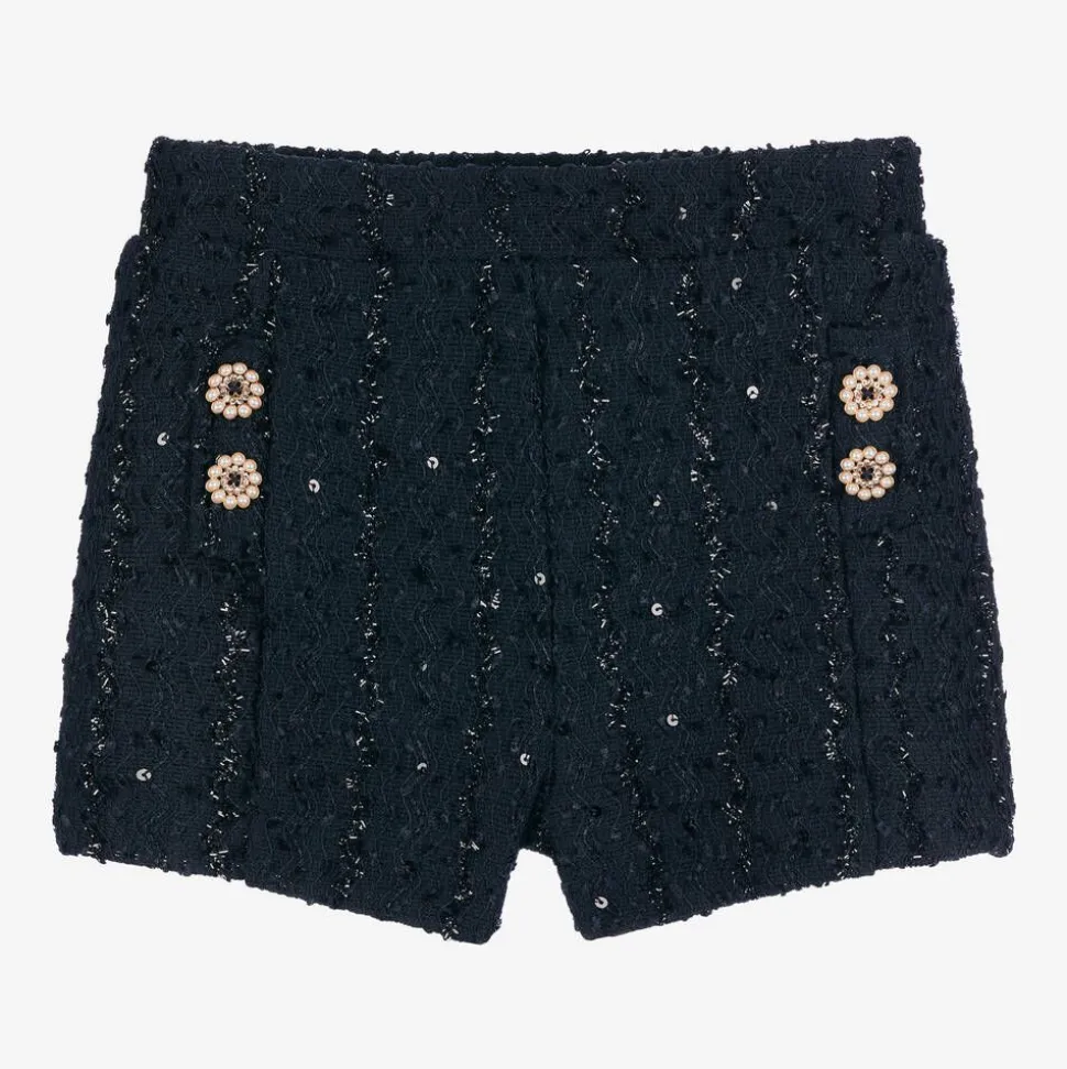 Girls Navy Blue Sequinned Shorts