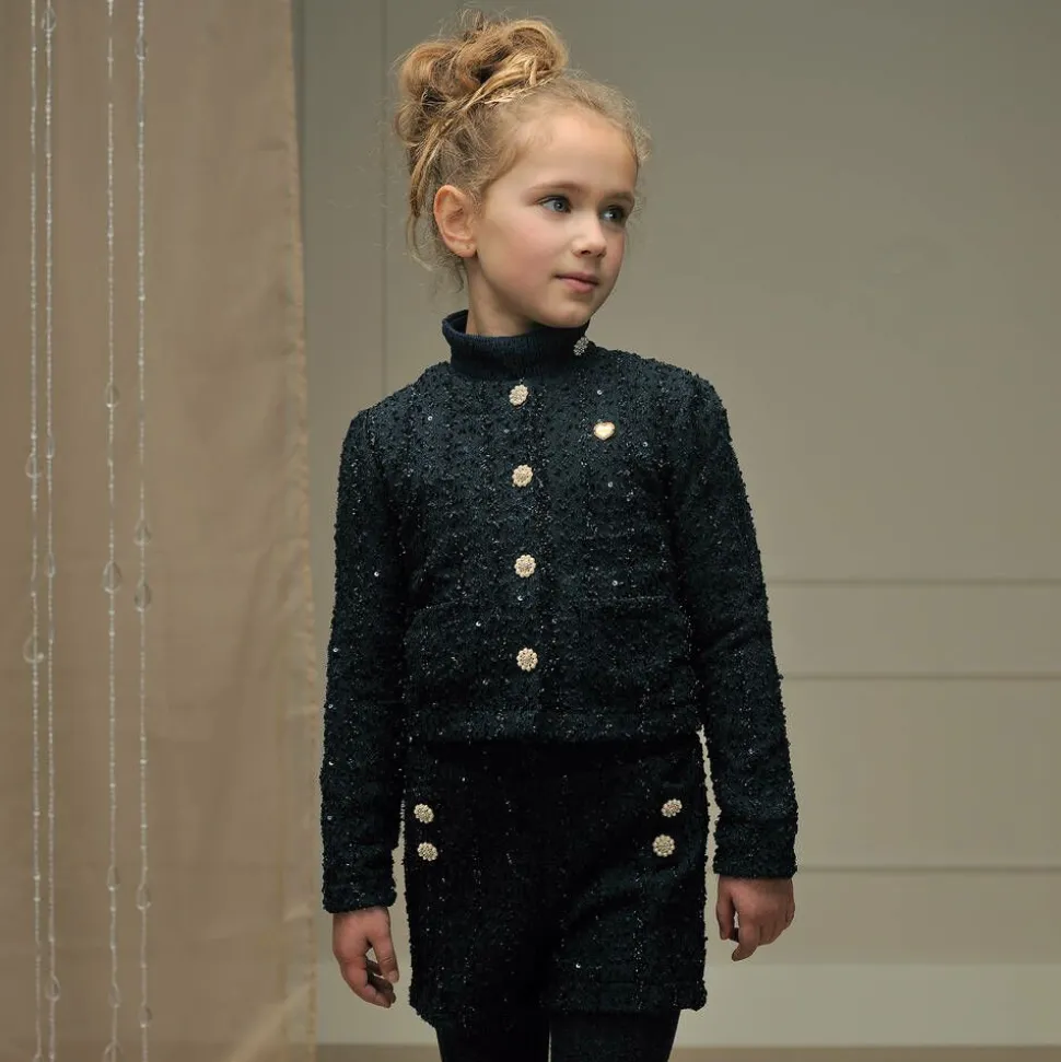 Girls Navy Blue Sequinned Shorts