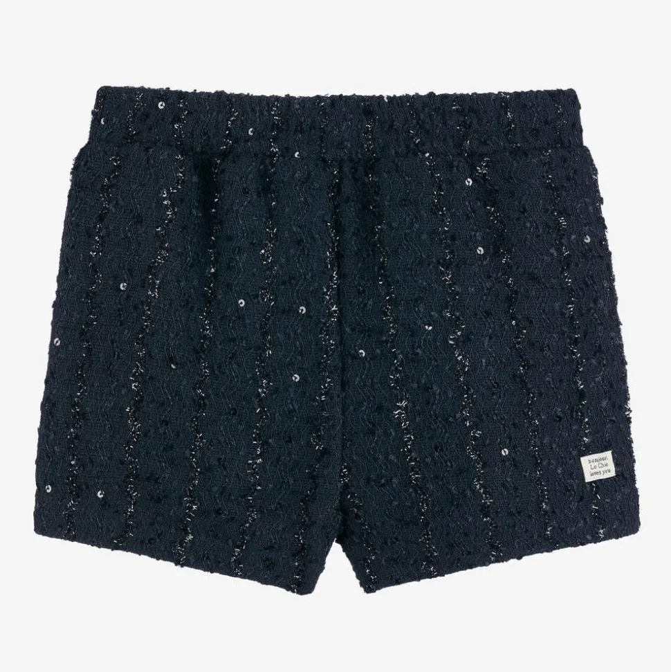 Girls Navy Blue Sequinned Shorts