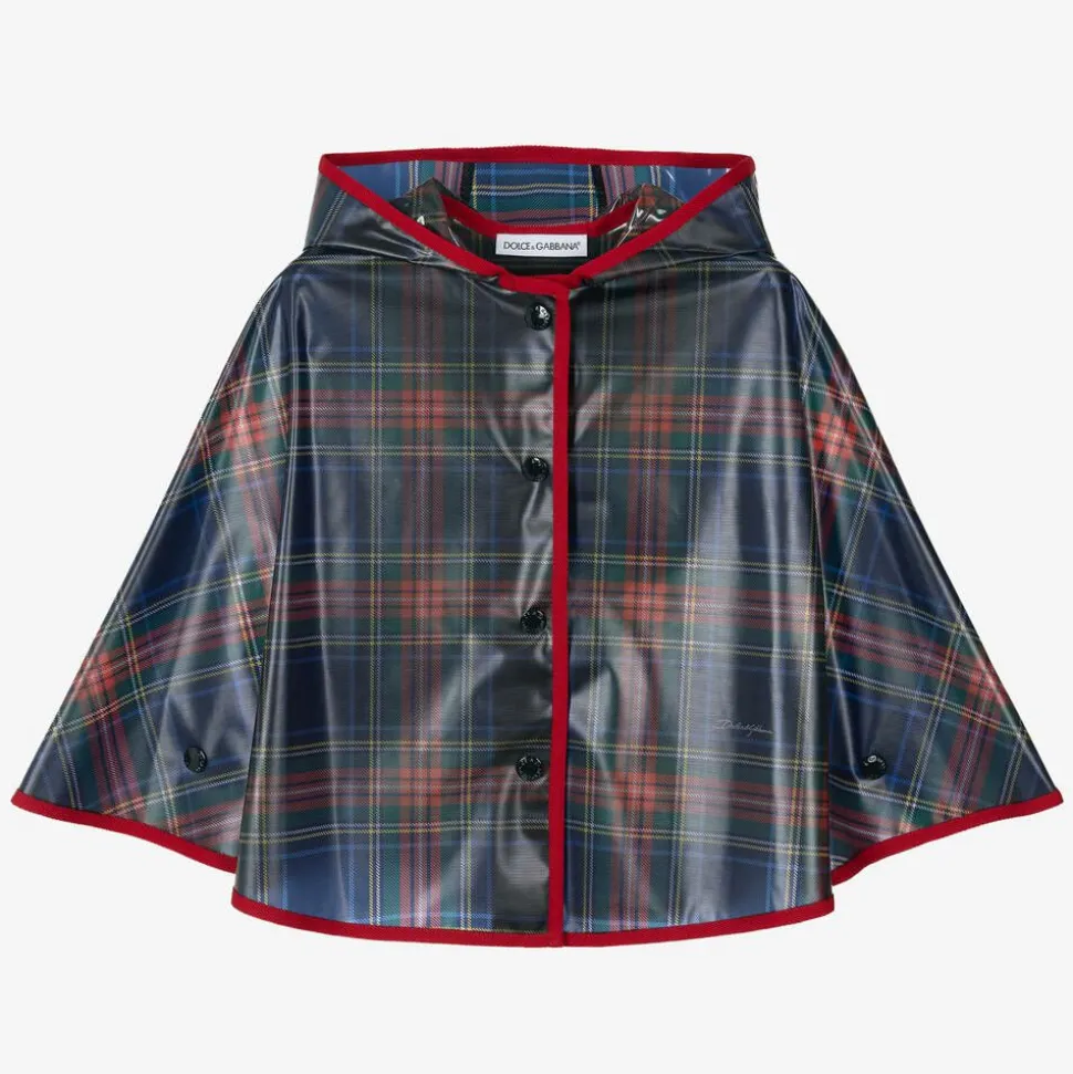 Girls Navy Blue Tartan Rain Cape