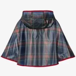 Girls Navy Blue Tartan Rain Cape