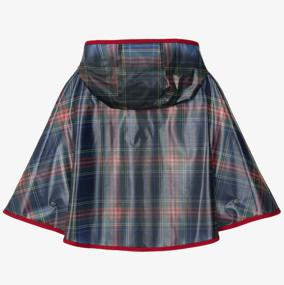 Girls Navy Blue Tartan Rain Cape