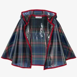 Girls Navy Blue Tartan Rain Cape