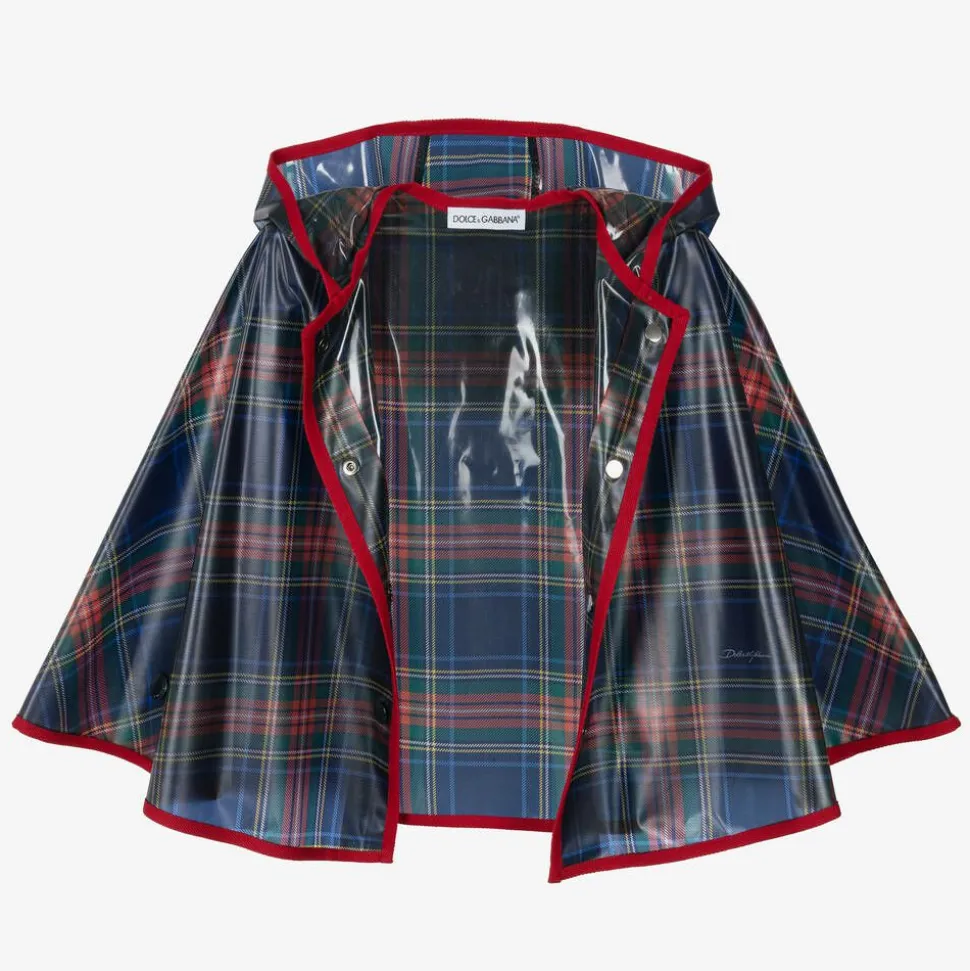Girls Navy Blue Tartan Rain Cape