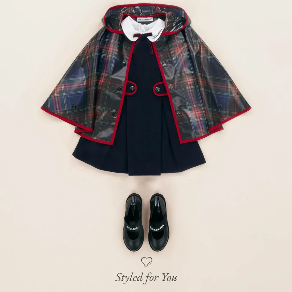 Girls Navy Blue Tartan Rain Cape