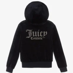 Girls Navy Blue Velour Diamanté Zip-Up Top