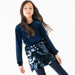 Girls Navy Blue Velour Top