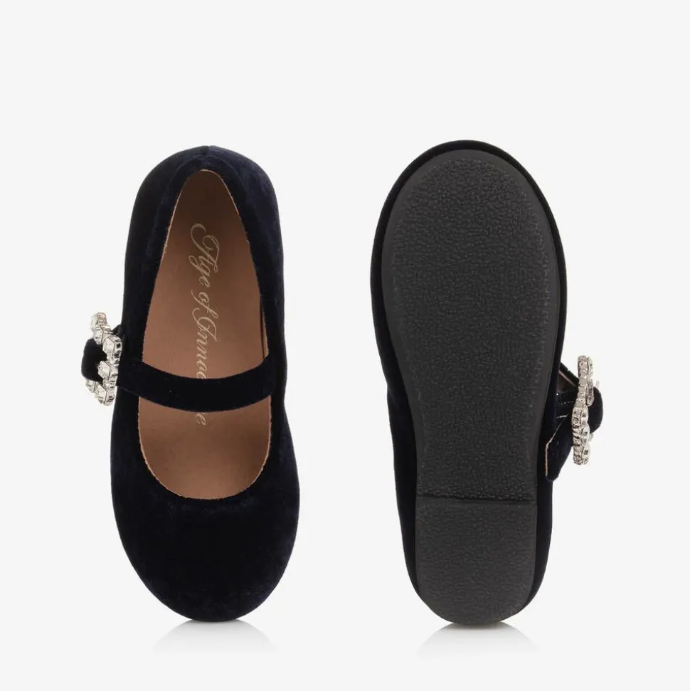 Girls Navy Blue Velvet Shoes
