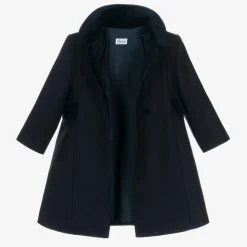 Girls Navy Blue Wool & Velvet Coat