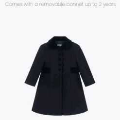 Girls Navy Blue Wool & Velvet Coat