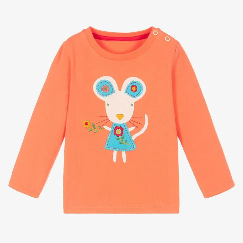 Girls Orange Cotton Maura The Mouse Top