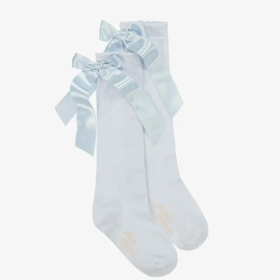 Girls Pale Blue Cotton Bow Socks