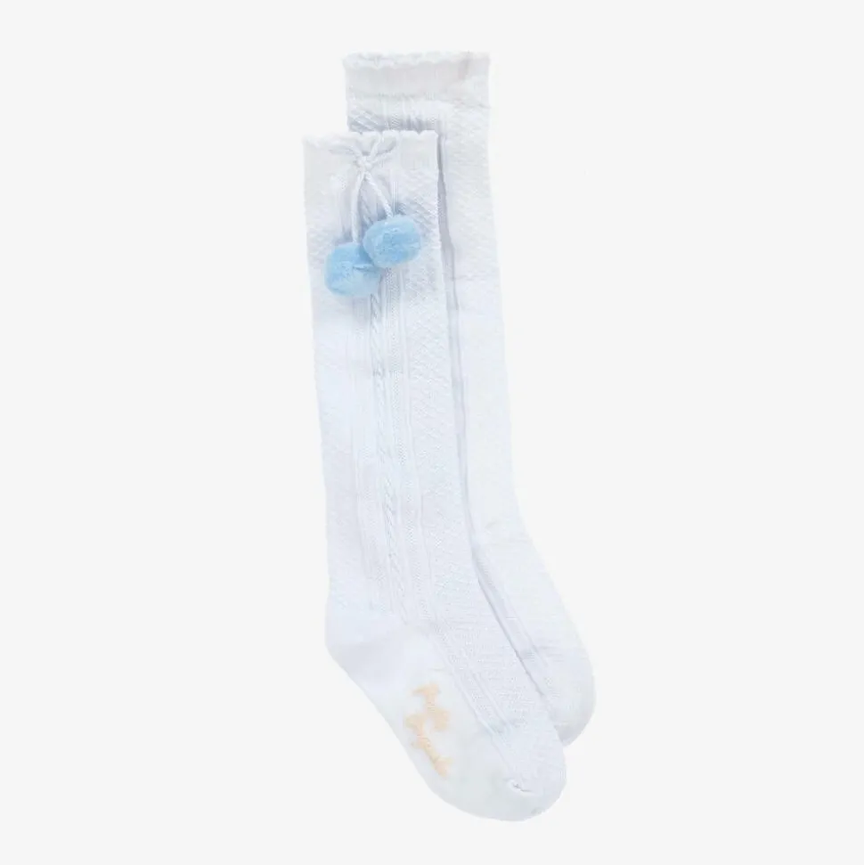 Girls Pale Blue Pom-Pom Cotton Socks