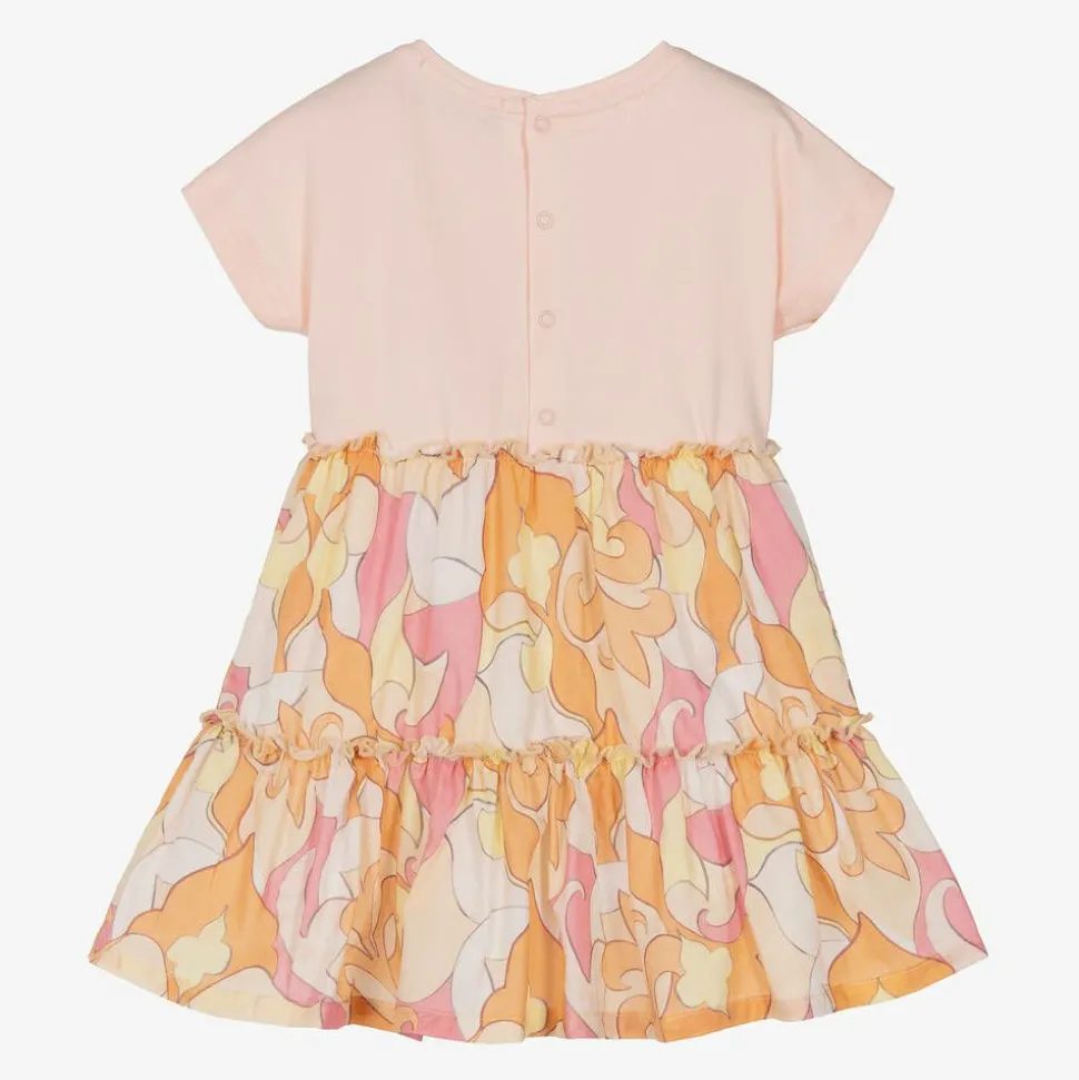 Girls Pale Pink & Orange Cotton Dress