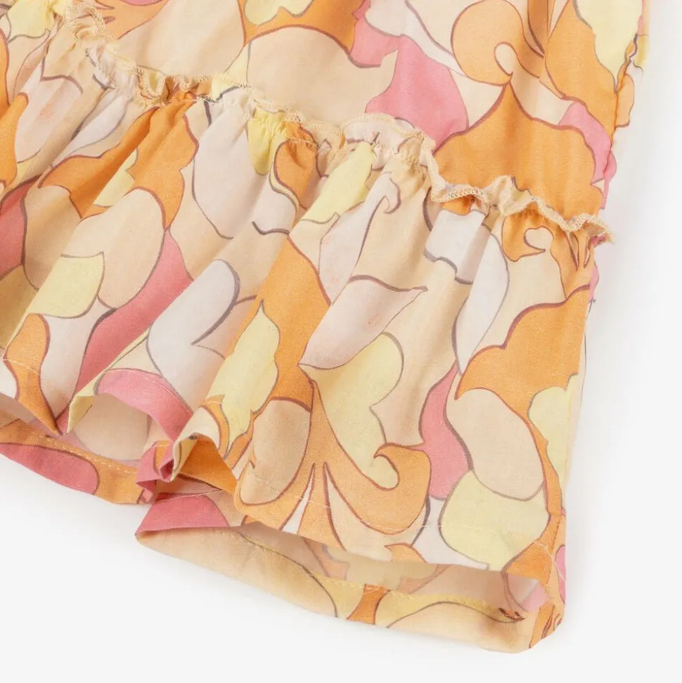 Girls Pale Pink & Orange Cotton Dress