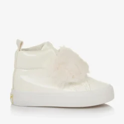 Girls Patent Ivory High Top Trainers