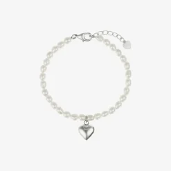 Girls Pearl & Silver Heart Bracelet