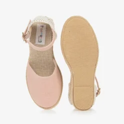 Girls Pink & Beige Wedge Espadrilles