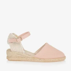 Girls Pink & Beige Wedge Espadrilles