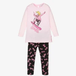 Girls Pink & Black Barbie Leggings Set